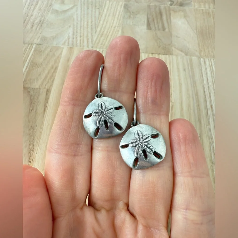Solid silver sand dollar beach earrings on hooks